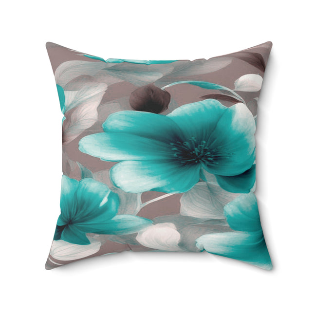 Tif Green Gray Floral Bunch Faux Suede Square Pillow, 20" x 20"