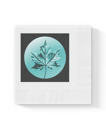 Tif Green Maple Leaf White Coined Napkins, 4.8" x 4.8"