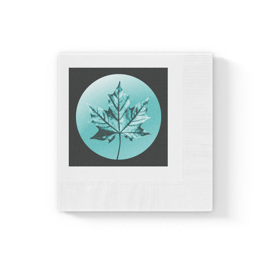 Tif Green Maple Leaf White Coined Napkins, 4.8" x 4.8"