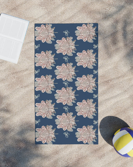 Rose White Floral Butterflies Beach Towel, 24" x 44"