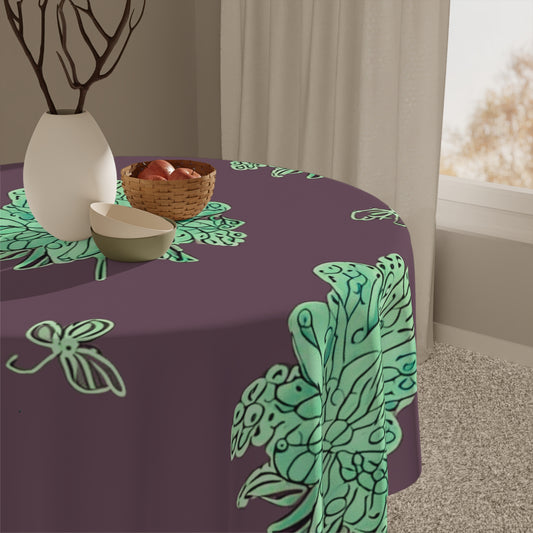 Mint Green Floral Butterflies Tablecloth, 55" x 55"