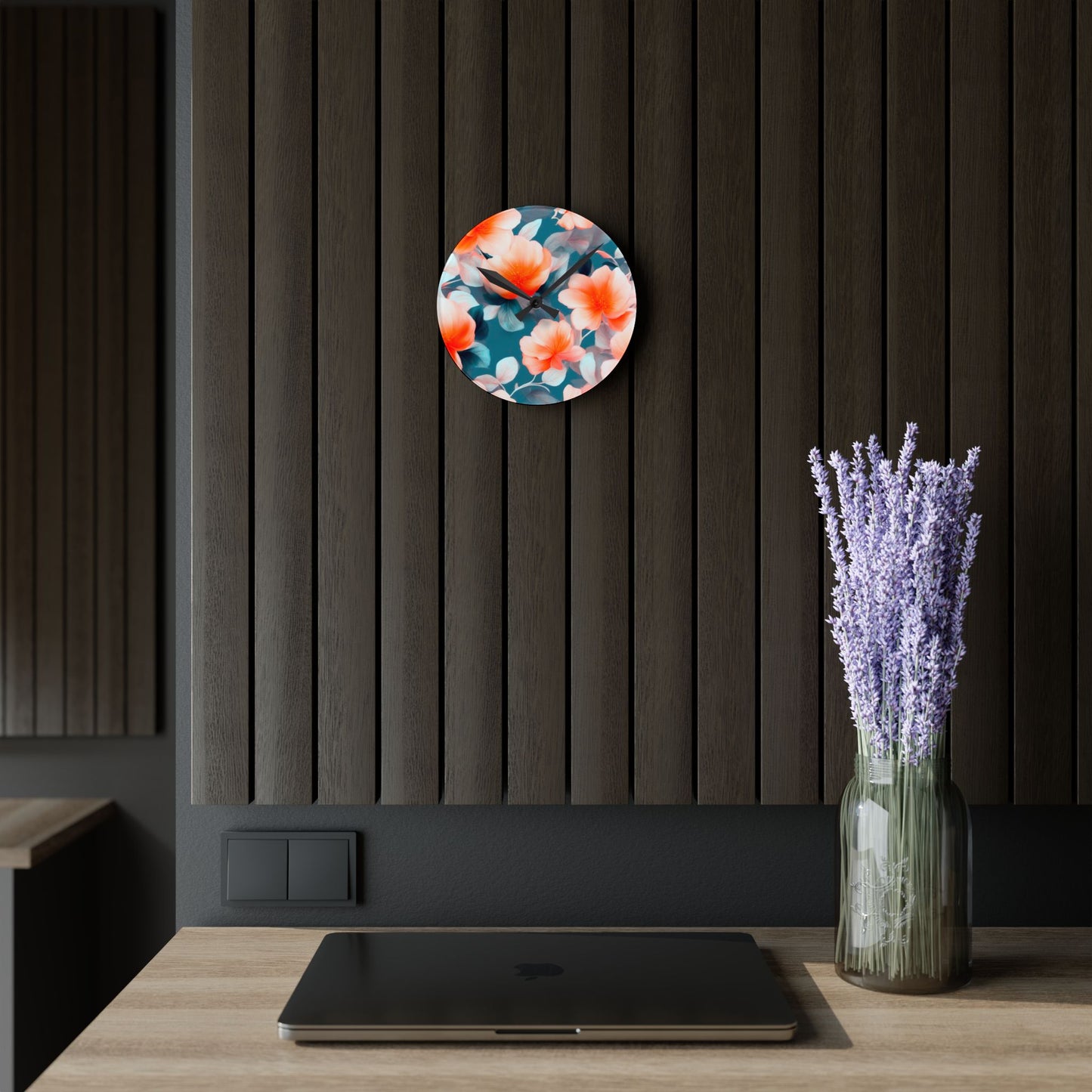 Orange Blossom Floral Bunch Acrylic Round Wall Clock, 8" x 8"