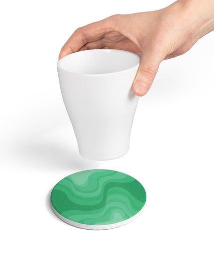Mint Green Wavey 4" x 4" Round Ceramic Coaster