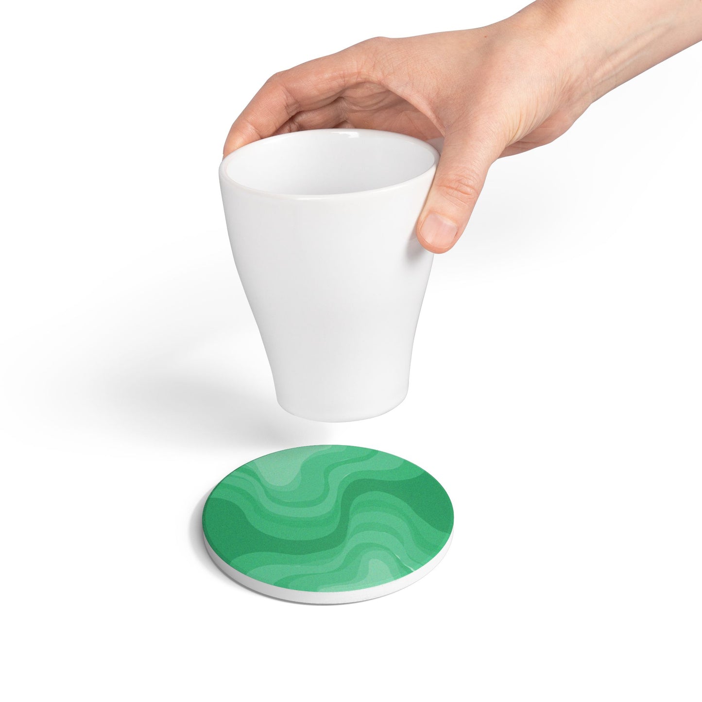 Mint Green Wavey 4" x 4" Round Ceramic Coaster