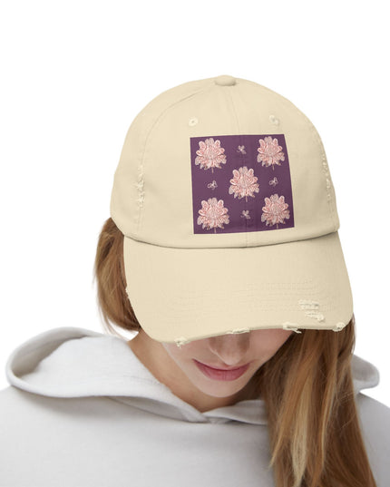 Pink Floral Butterflies Unisex Distressed Cap