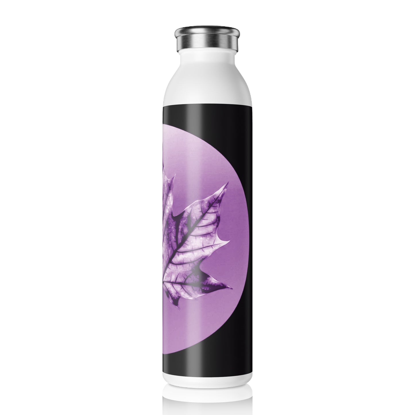 Purple Maple Leaf Slim Water Bottle, 20 oz White