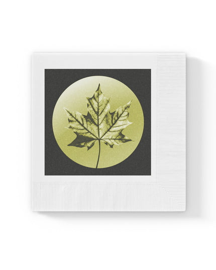 Lemongrass Maple Leaf White Coined Napkins, 6.5" x 6.5"