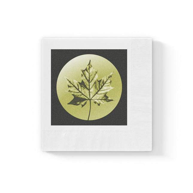 Lemongrass Maple Leaf White Coined Napkins, 6.5" x 6.5"