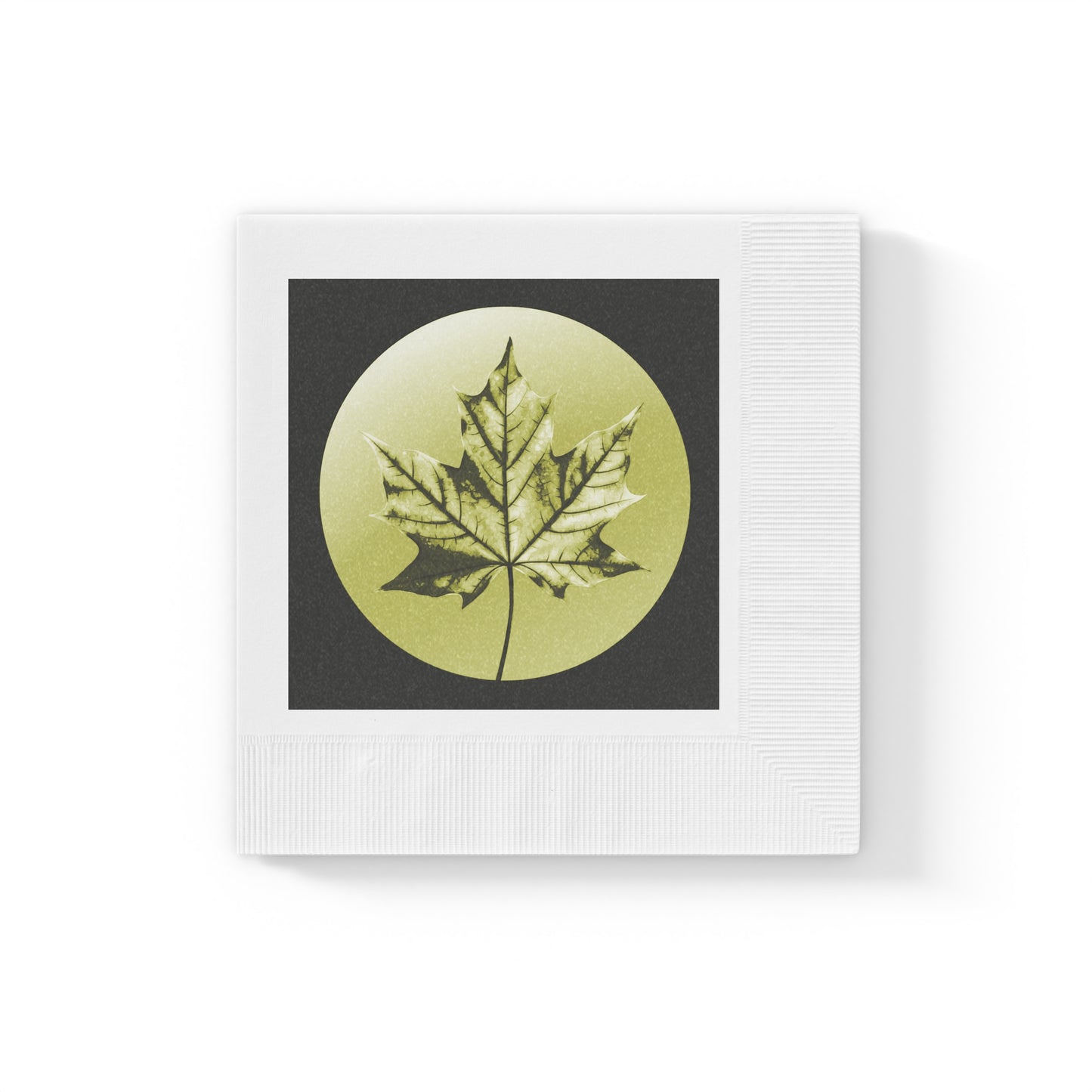 Lemongrass Maple Leaf White Coined Napkins, 6.5" x 6.5"