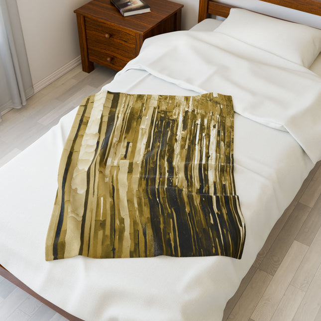 Striped Light Brown Velveteen Plush Blanket, 30" x 40"