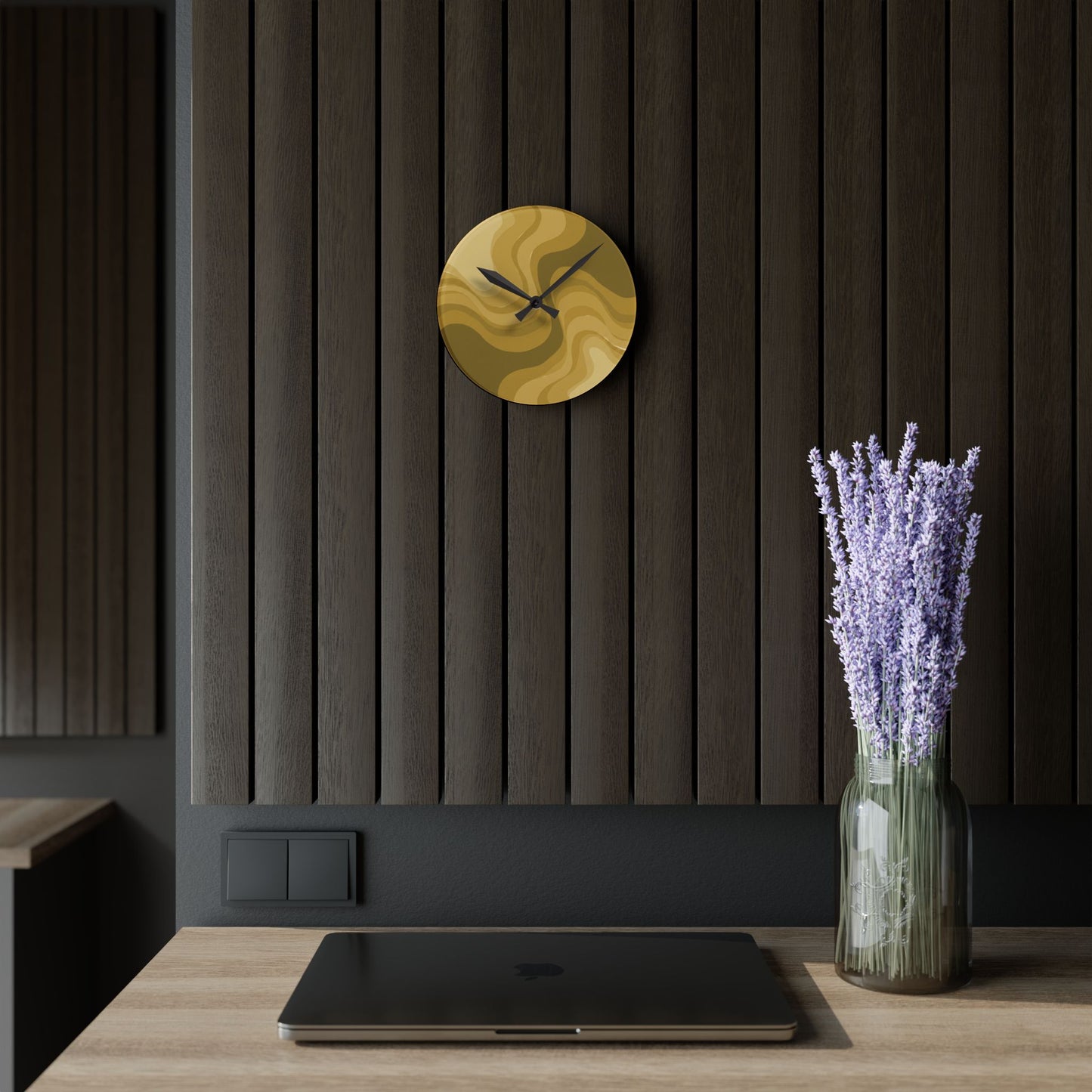 Brown Wavey 8" x 8" Round Acrylic Wall Clock