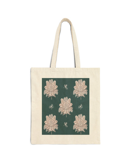 Soft White Floral Butterflies Cotton Canvas Tote Bag