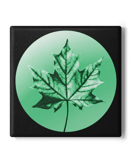 Mint Green Maple Leaf 4" x 4" Square Ceramic Coaster