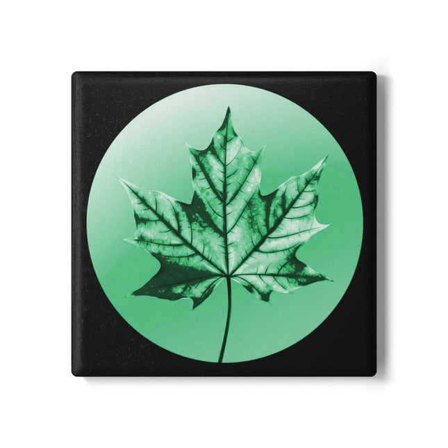 Mint Green Maple Leaf 4" x 4" Square Ceramic Coaster
