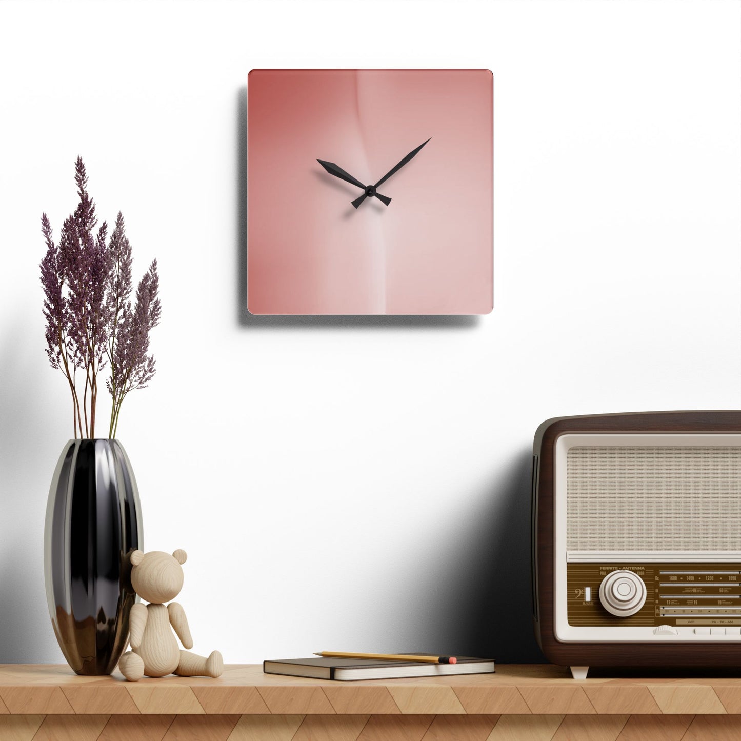 Rose Red Fade Acrylic Wall Clock, Round or Square, 10.75" x 10.75"