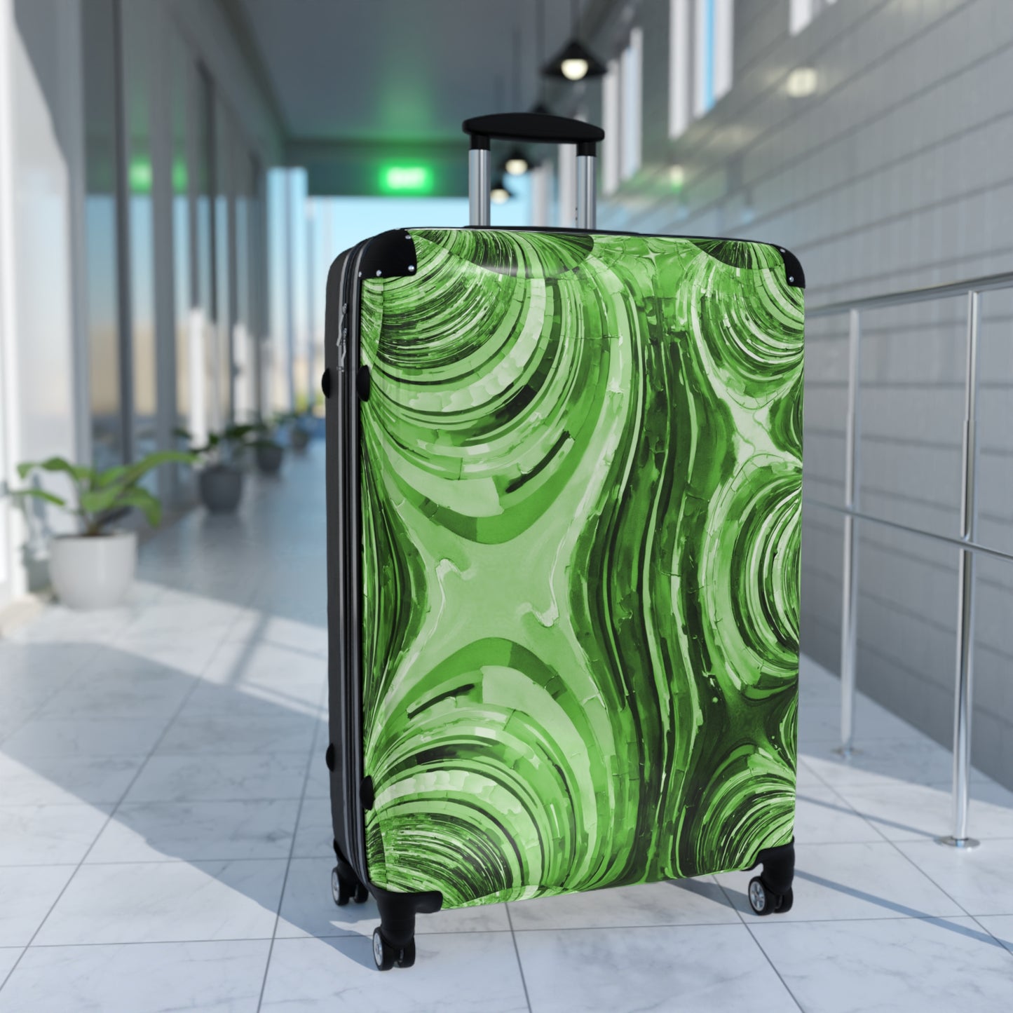 Uzi Spiral Mint Pastel Large Suitcase with built in lock, 4 double-wheels, telescopic handle, and ABS back hard-shell