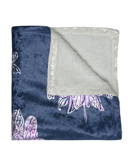 Purple White Floral Butterflies 50" x 60" Crushed Velvet Blanket