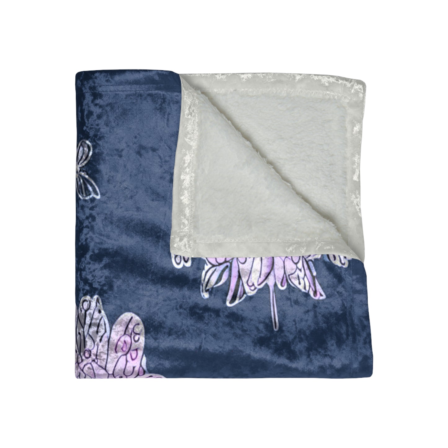 Purple White Floral Butterflies 50" x 60" Crushed Velvet Blanket
