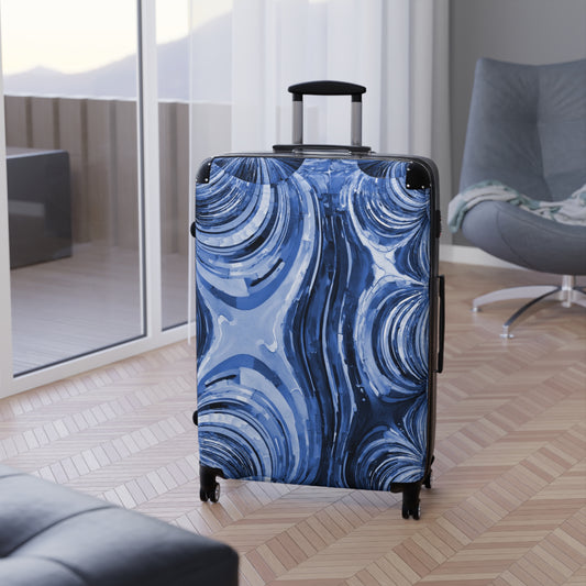 Uzi Spiral Deep Blue Large Suitcase with built in lock, 4 double-wheels, telescopic handle, and ABS back hard-shell
