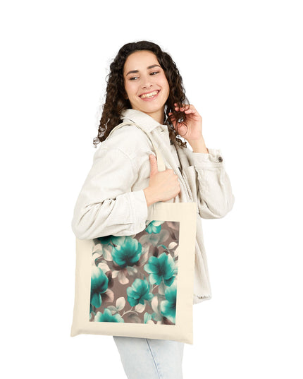 Tif Green Gray Floral Bunch Cotton Canvas Tote Bag