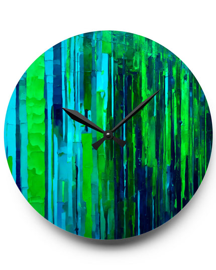Striped Blue Green Acrylic Wall Clock, Round or Square, 10.75" x 10.75"