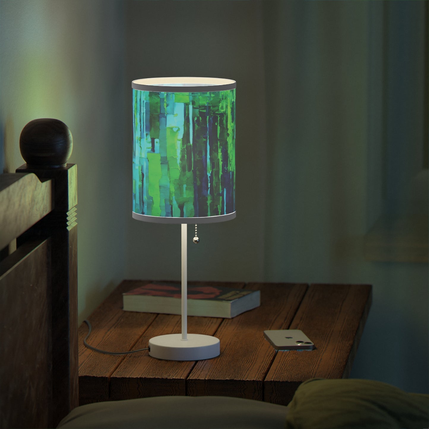 Striped Blue Green Table Lamp on a White or Silver Stand, US|CA plug