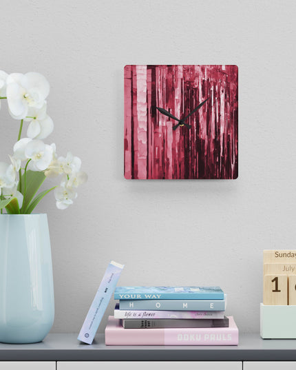 Striped Ruby Acrylic Wall Clock, Round or Square, 10.75" x 10.75"