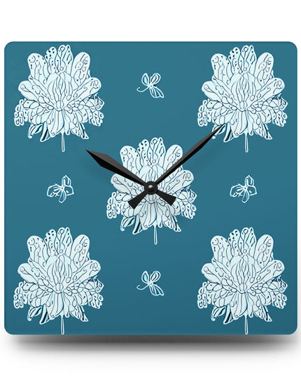 Tif Green White Floral Butterflies Acrylic Wall Clock, Round or Square, 10.75" x 10.75"