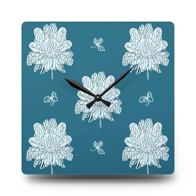 Tif Green White Floral Butterflies Acrylic Wall Clock, Round or Square, 10.75" x 10.75"