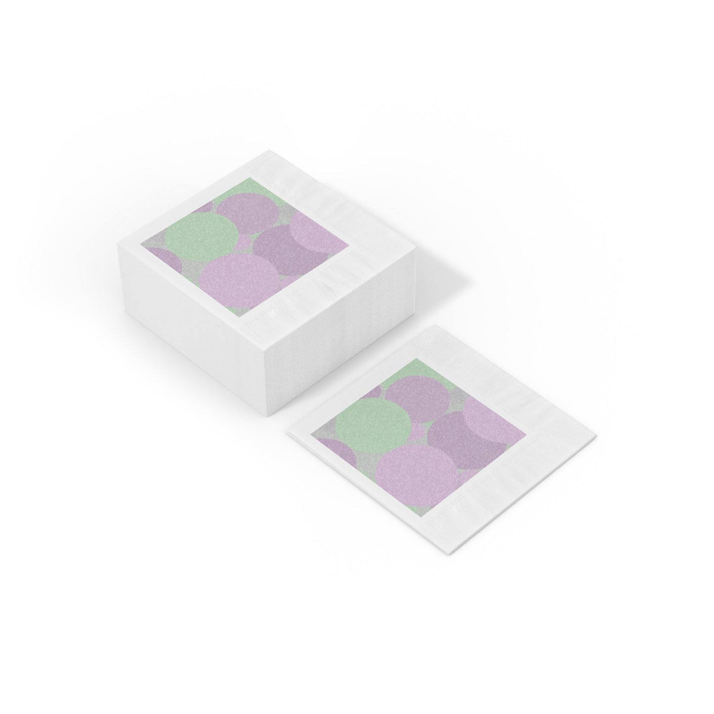 Pastel Lavender Purple and Soft Green Patches White Coined Napkins, 6.5" x 6.5"