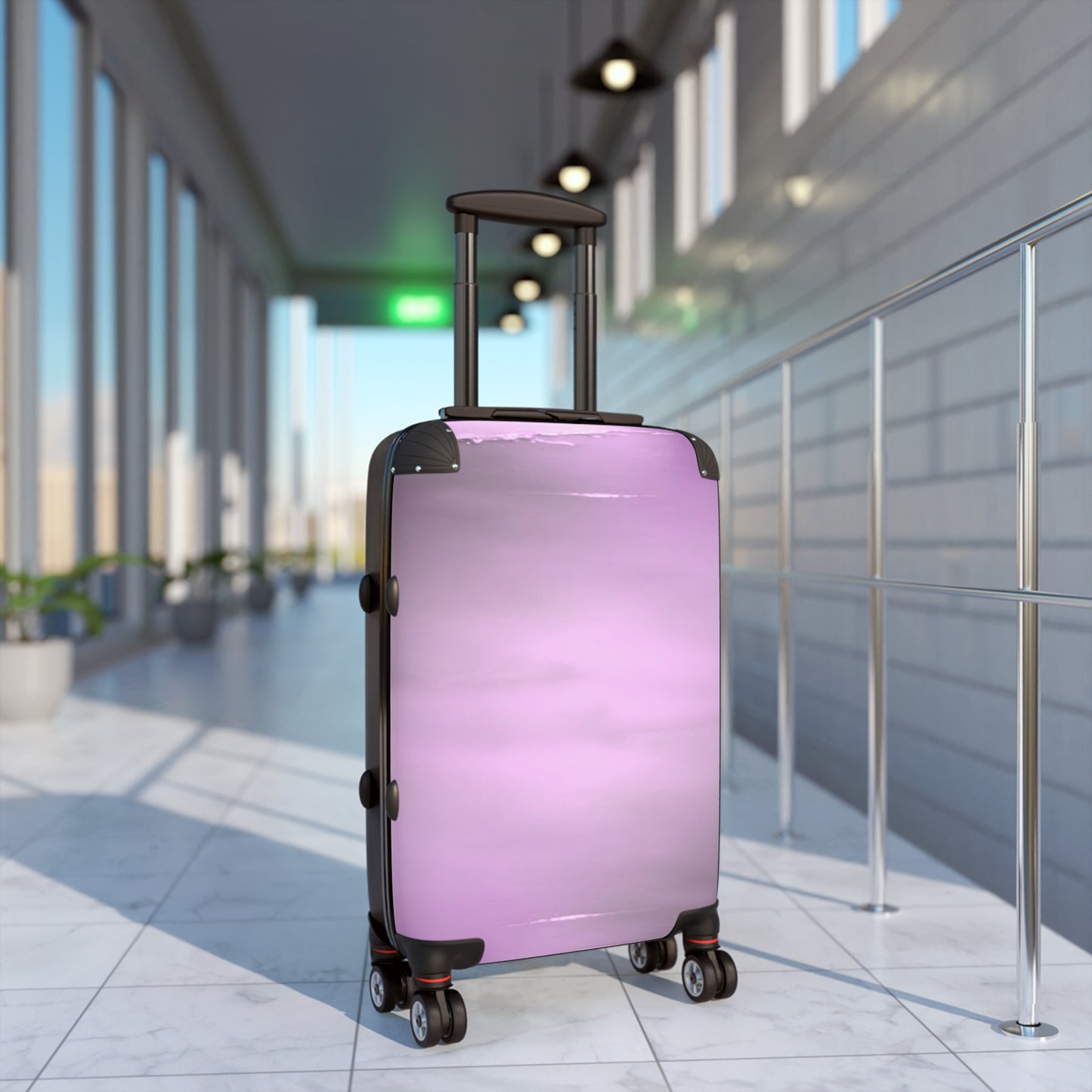 Dark Pink Sea Amethyst Fog Small Suitcase with built in lock, 4 double-wheels, telescopic handle, and ABS back hard-shell