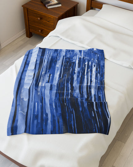 Striped Deep Blue Velveteen Plush Blanket, 30" x 40"