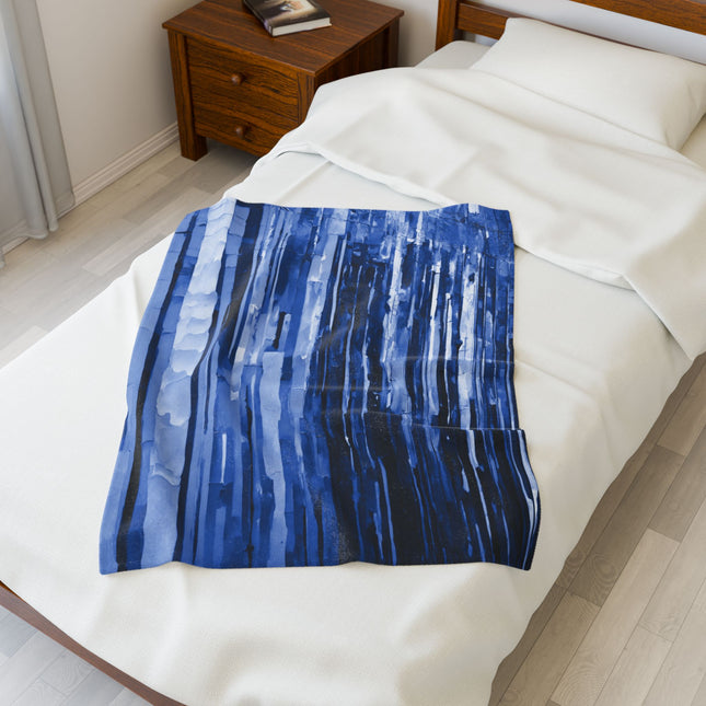 Striped Deep Blue Velveteen Plush Blanket, 30" x 40"