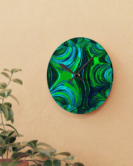 Uzi Spiral Blue Green Acrylic Round Wall Clock, 8" x 8"