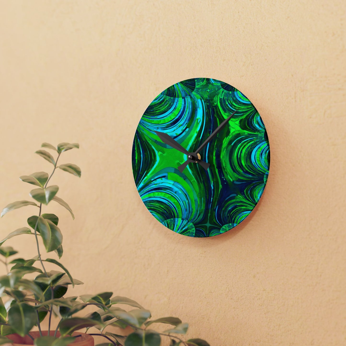 Uzi Spiral Blue Green Acrylic Round Wall Clock, 8" x 8"