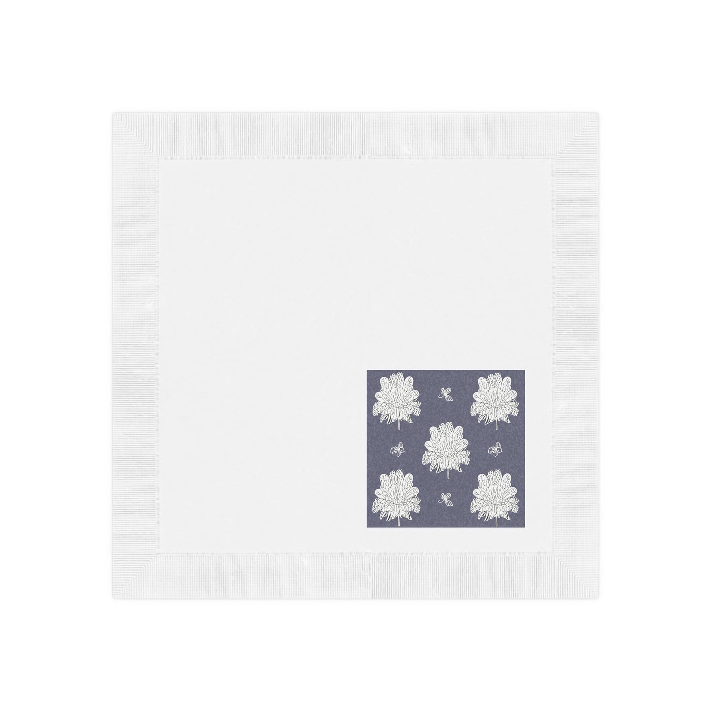 White Floral Butterflies White Coined Napkins, 4.8" x 4.8"