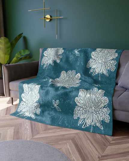 Tif Green White Floral Butterflies 50" x 60" Crushed Velvet Blanket