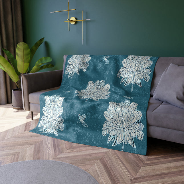 Tif Green White Floral Butterflies 50" x 60" Crushed Velvet Blanket