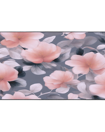 Peach and Blue Gray Floral Bunch Heavy Duty Floor Mat, 36" x 60"