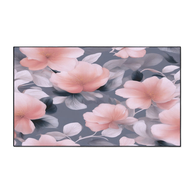 Peach and Blue Gray Floral Bunch Heavy Duty Floor Mat, 36" x 60"