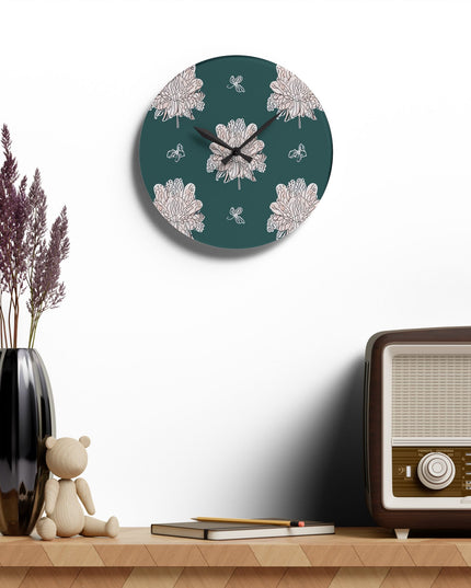 Soft White Floral Butterflies Acrylic Wall Clock, Round or Square, 10.75" x 10.75"
