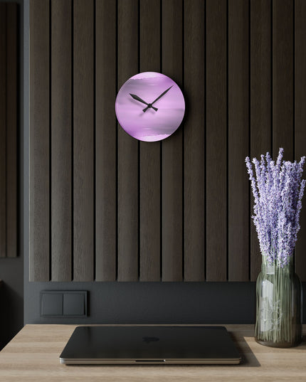 Dark Pink Sea Amethyst Fog Acrylic Round Wall Clock, 8" x 8"