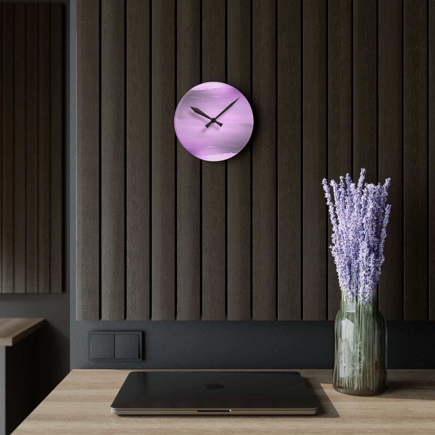 Dark Pink Sea Amethyst Fog Acrylic Round Wall Clock, 8" x 8"