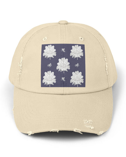 White Floral Butterflies Unisex Distressed Cap