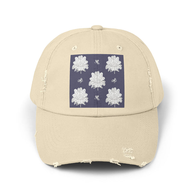 White Floral Butterflies Unisex Distressed Cap