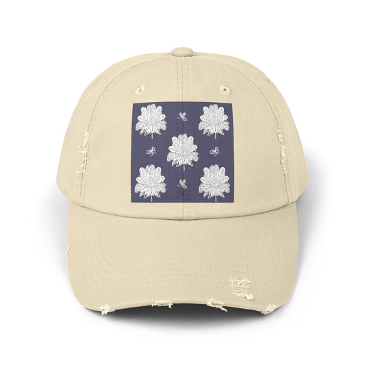 White Floral Butterflies Unisex Distressed Cap
