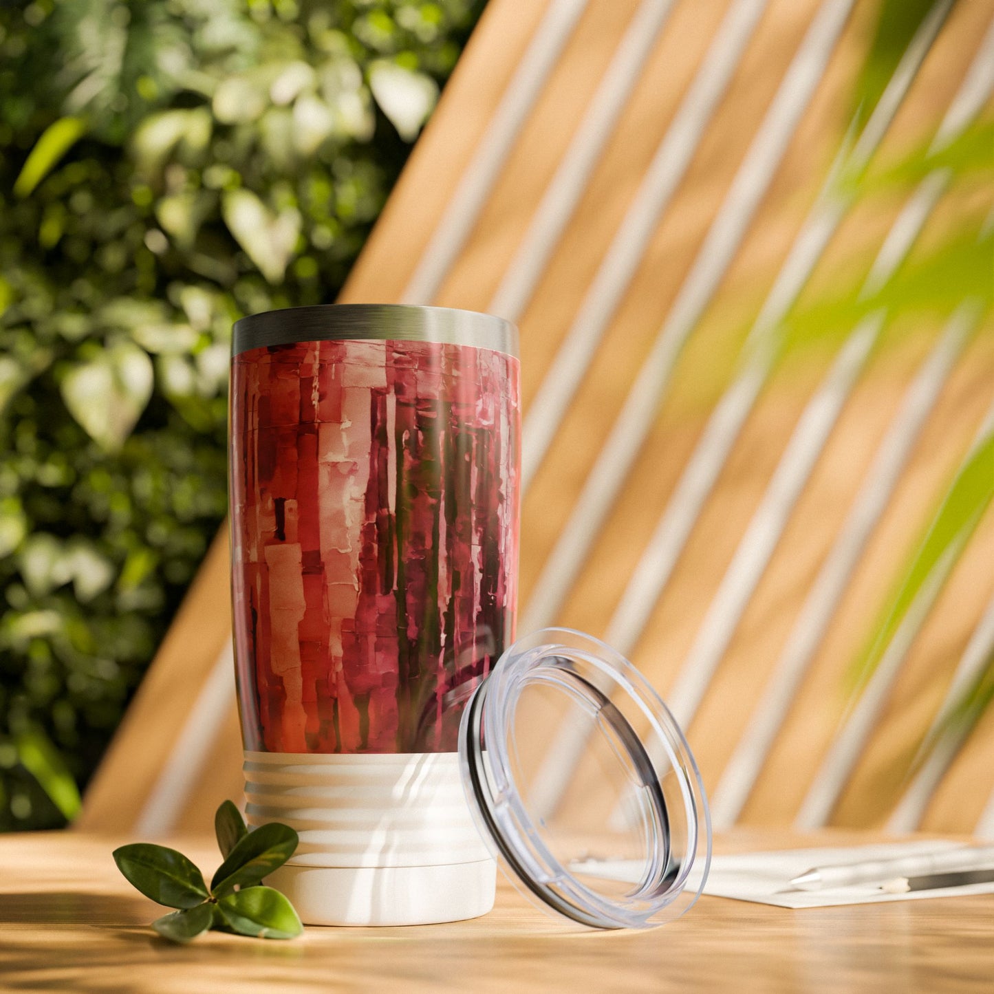 Striped Ruby Ringneck Tumbler, 20oz in white, steel and black