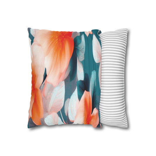 Orange Blossom Floral Bunch Spun Polyester Square Pillowcase, 14" x 14"