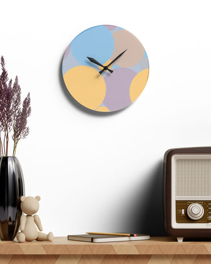 Pastel Baby Blue and Peach Patches Acrylic Wall Clock, Round or Square, 10.75" x 10.75"