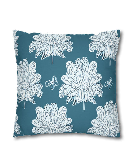 Tif Green White Floral Butterflies Spun Polyester Square Pillowcase, 14" x 14"